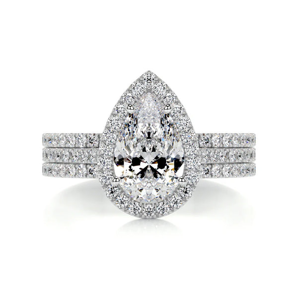 Pear Cut Halo Moissanite Ring Set for Bridal