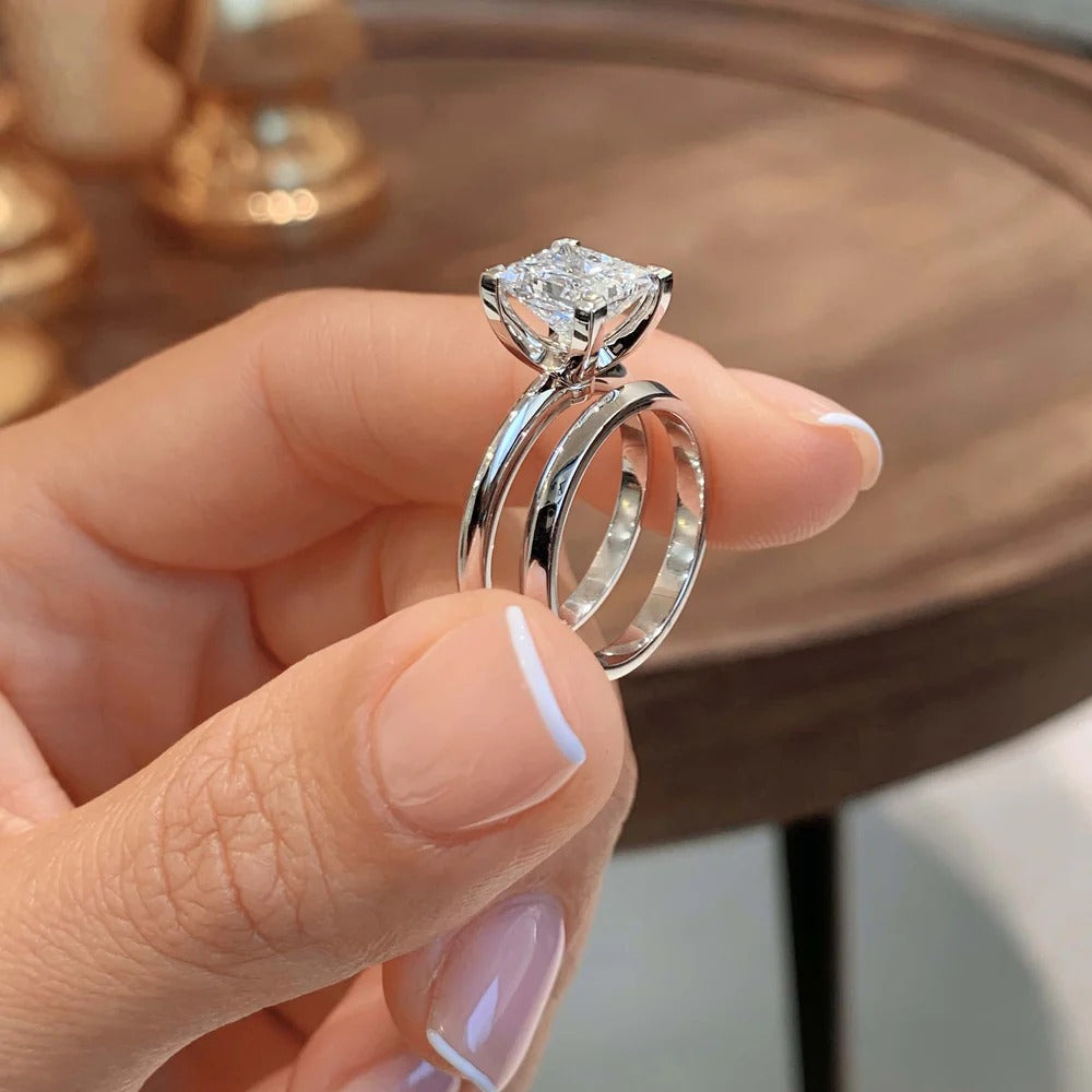 Princess Cut Solitaire Wedding Ring Set