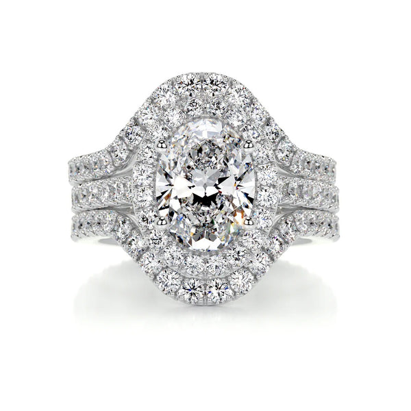 Moissanite Oval Cut Halo Wedding Ring Set