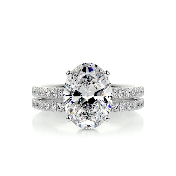 Moissanite Oval Cut Hidden Halo Ring Set