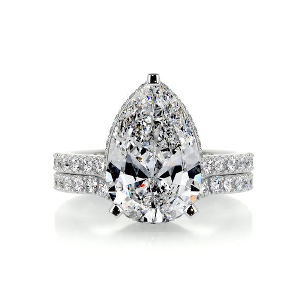 Moissanite Diamond Pear Cut 2CT Hidden Halo Bridal Ring Set