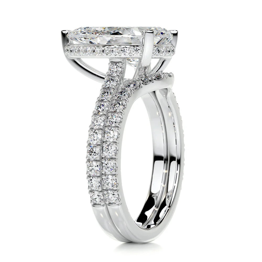 Moissanite Diamond Pear Cut 2CT Hidden Halo Bridal Ring Set