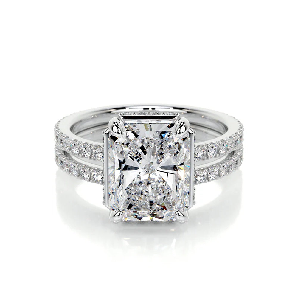 Moissanite Radiant Cut Hidden Halo Ring Set