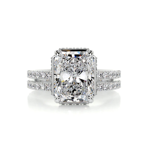 Moissanite Radiant Cut Hidden Halo Wedding Bridal Ring Set