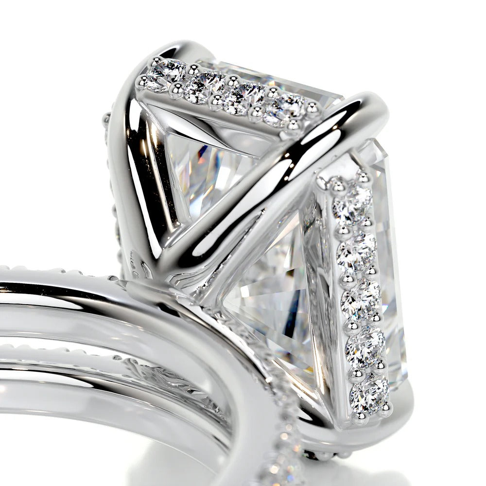 Moissanite Radiant Cut Hidden Halo Wedding Bridal Ring Set