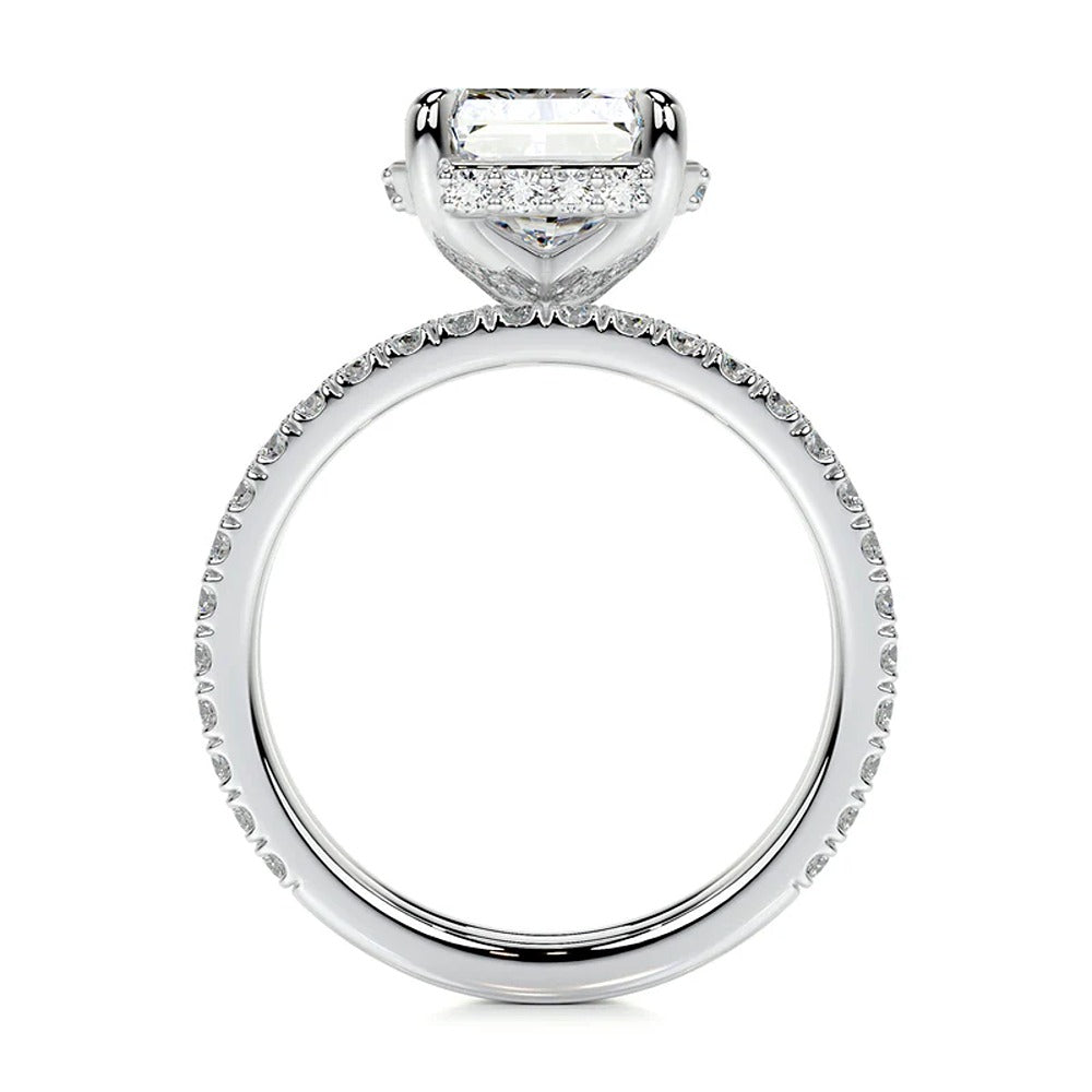 Moissanite Radiant Cut Hidden Halo Ring Set