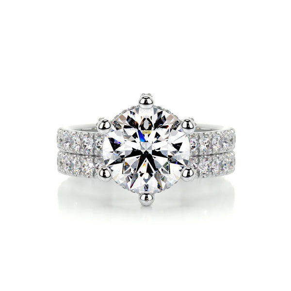 Round Cut Moissanite Diamond Hidden Halo Ring Set