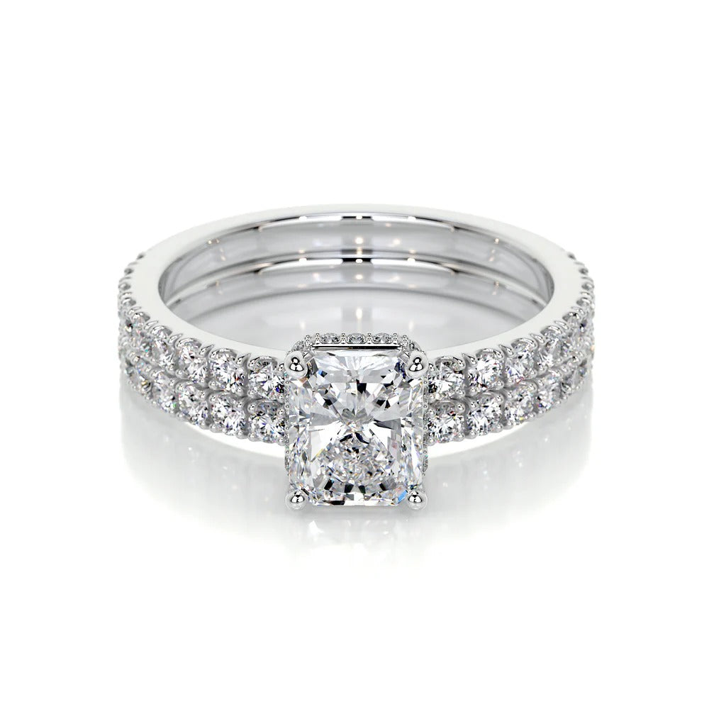 Hidden Halo Radiant Cut Bridal Ring Set