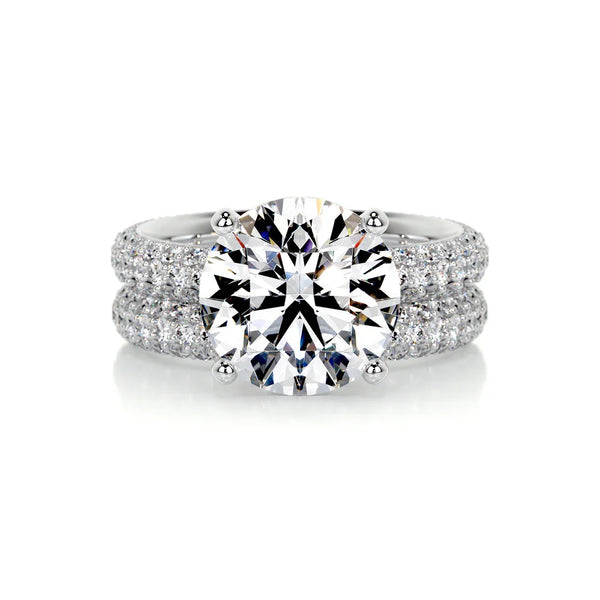 Moissanite Round Cut Micro Pave Set Bridal Ring Set