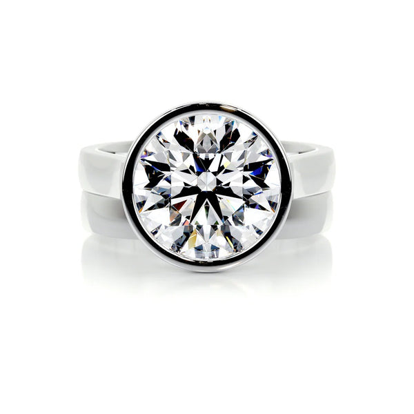 Brilliant Round Cut Bezel Set Solitaire Engagement Ring Set