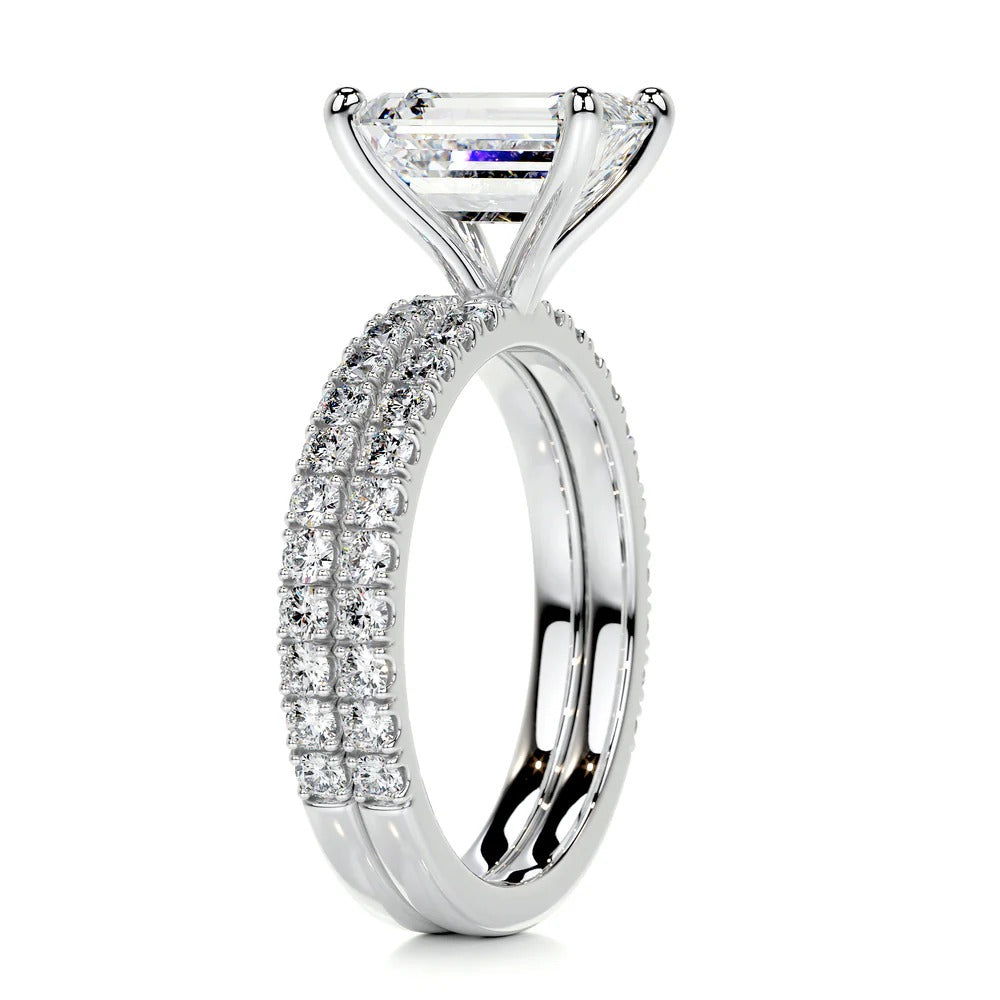 Emerald Cut Moissanite Diamond Wedding Ring Set