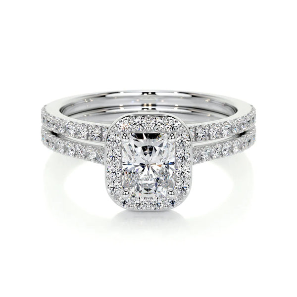 Radiant Cut Halo Moissanite Ring Set