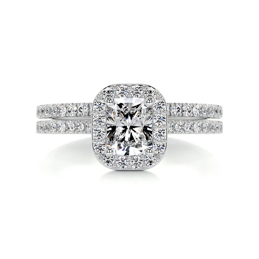 Moissanite Radiant Cut Halo Bridal Ring Set