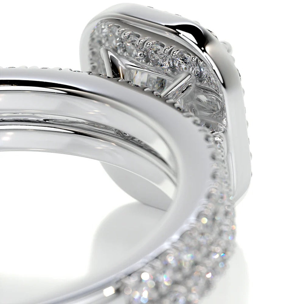 Moissanite Radiant Cut Halo Bridal Ring Set