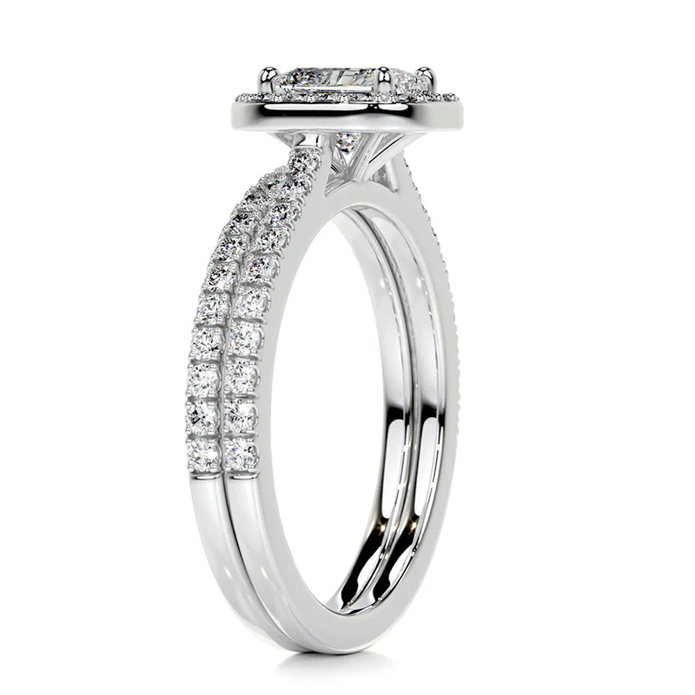 Moissanite Radiant Cut Halo Bridal Ring Set