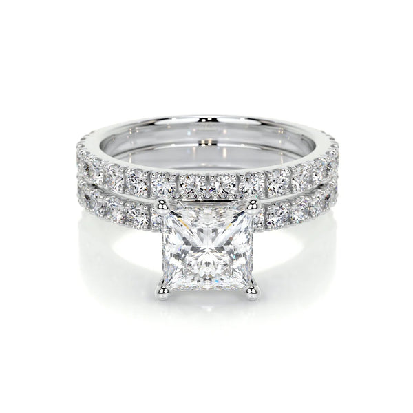 Princess Cut Moissanite Hidden Halo Ring Set