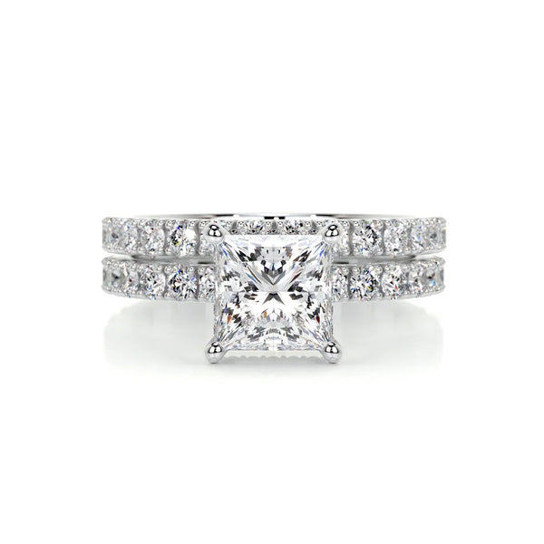Princess Cut Hidden Halo Moissanite Ring Set