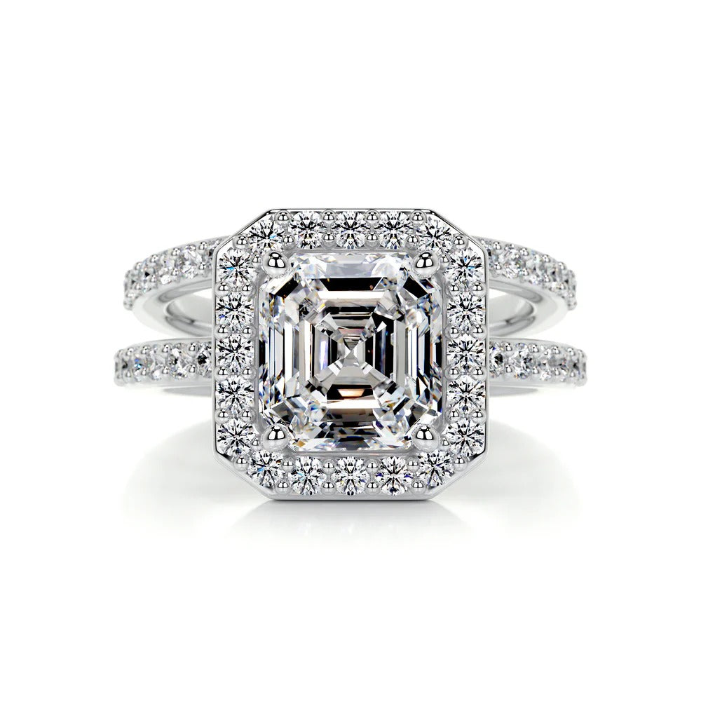 Moissanite Asscher Cut Hidden Accent Stone Diamond Ring