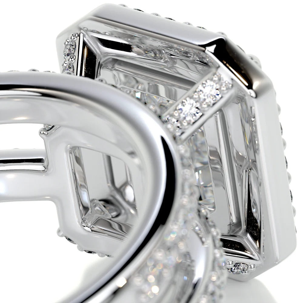 Moissanite Asscher Cut Hidden Accent Stone Diamond Ring