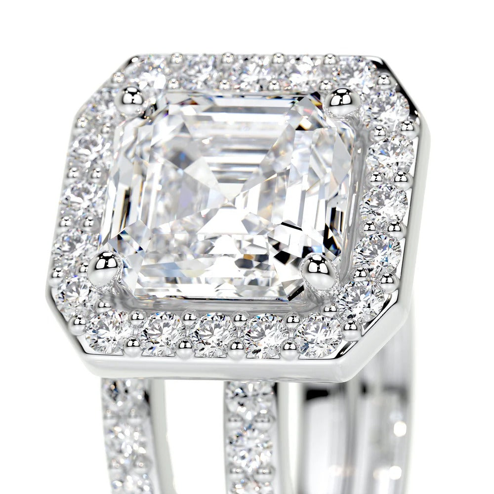 Asscher Cut Moissanite Diamond Halo Engagement Ring Set