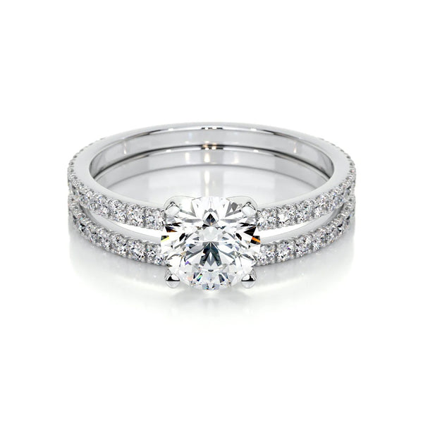 Brilliant Round Cut Pave Set Wedding Bridal Ring Set