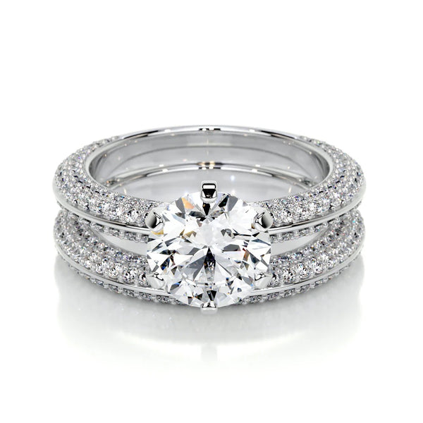 Round Cut Micro Pave Set Wedding Ring Set