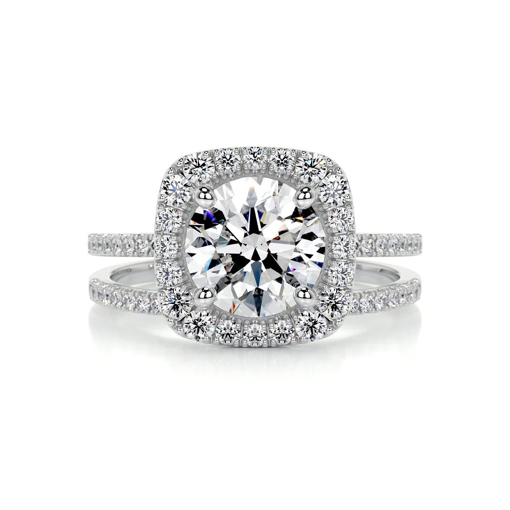 Round Cut Halo Moissanite Wedding Ring Set