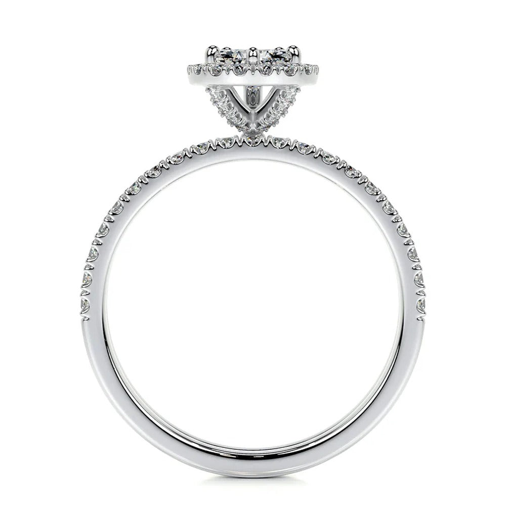 Pear Cut Halo Moissanite Bridal Ring Set