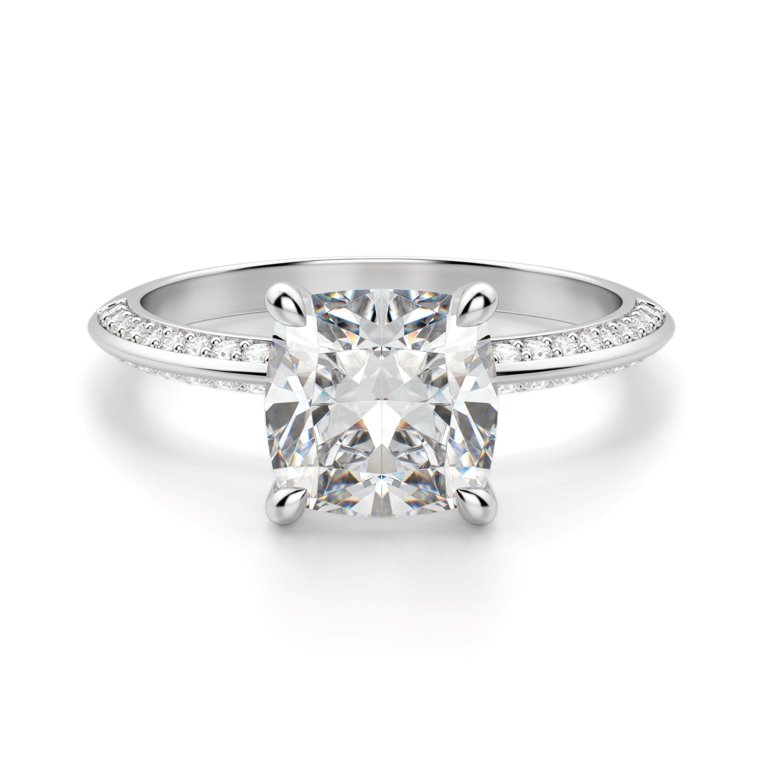 Cushion Cut Knife Edge Moissanite Engagement Ring