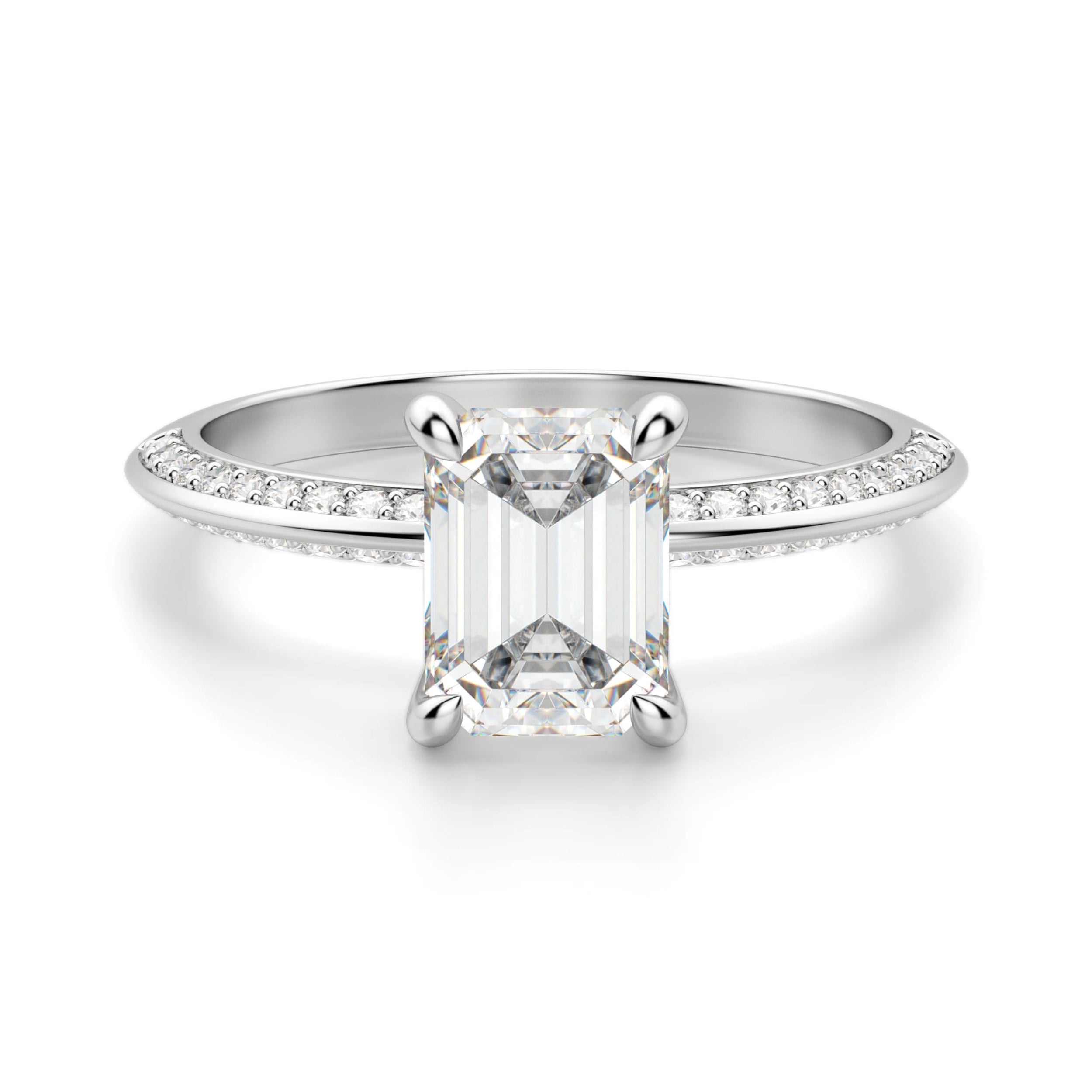 Emerald Cut Knife Edge Pave Set Engagement Ring