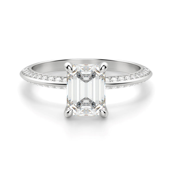 Emerald Cut Knife Edge Pave Set Lab Grown Diamond  Engagement Ring