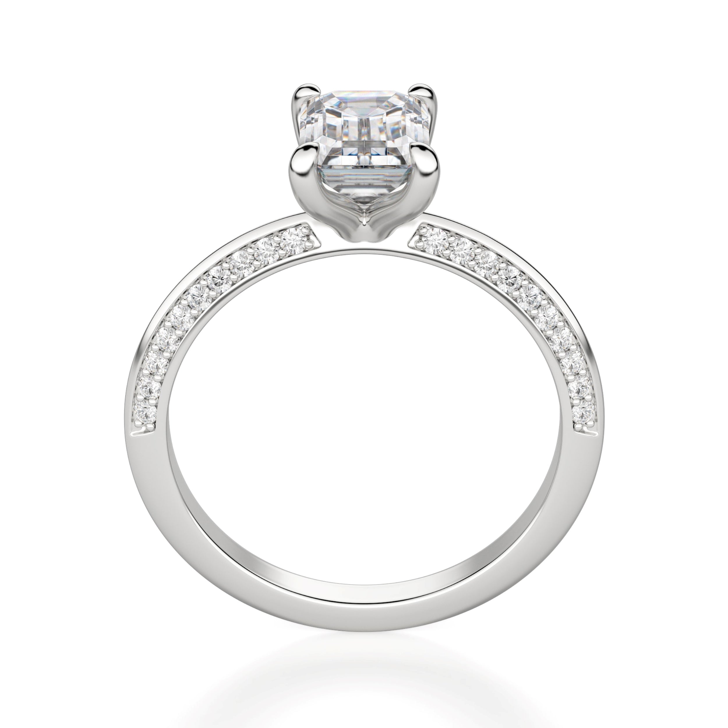 Emerald Cut Knife Edge Pave Set Engagement Ring