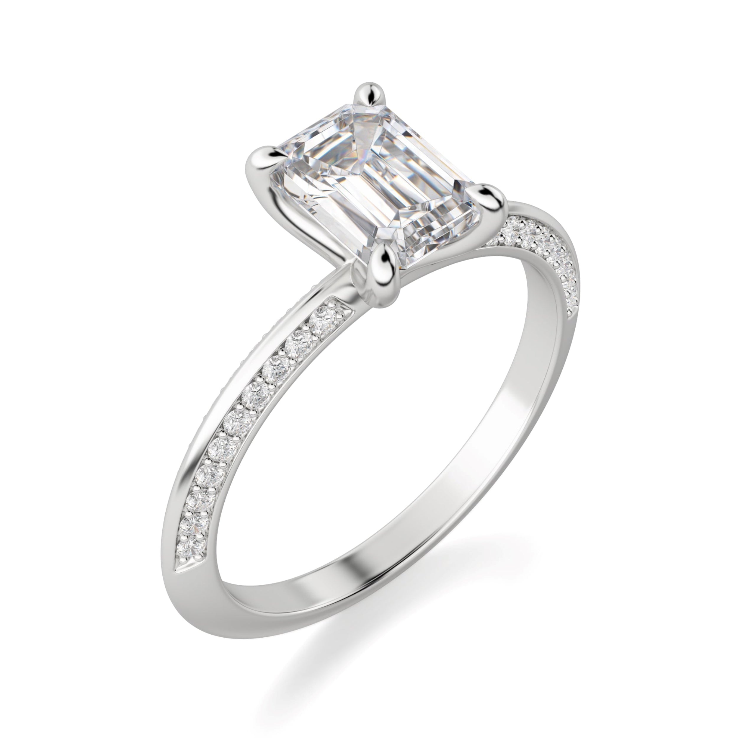 Emerald Cut Knife Edge Pave Set Engagement Ring