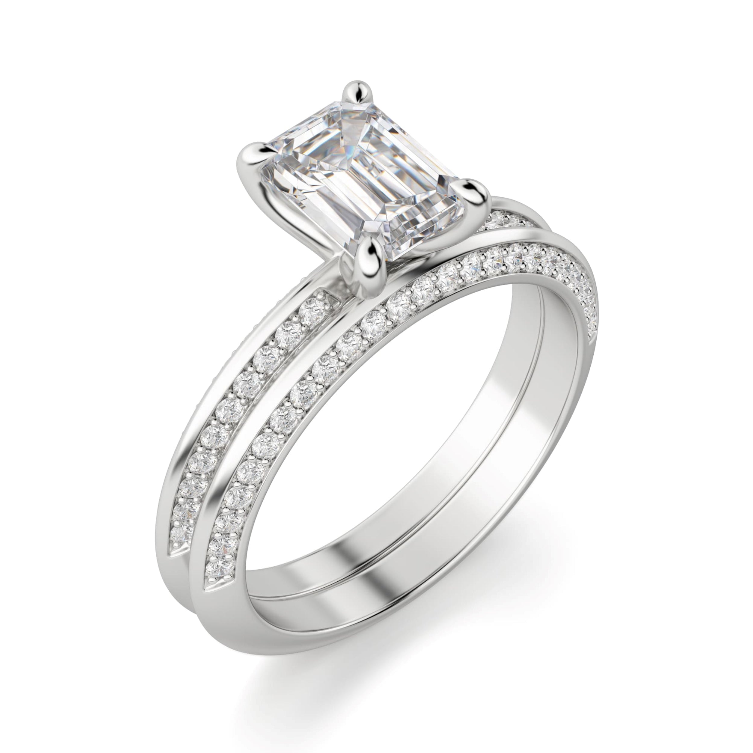 Emerald Cut Knife Edge Pave Set Engagement Ring
