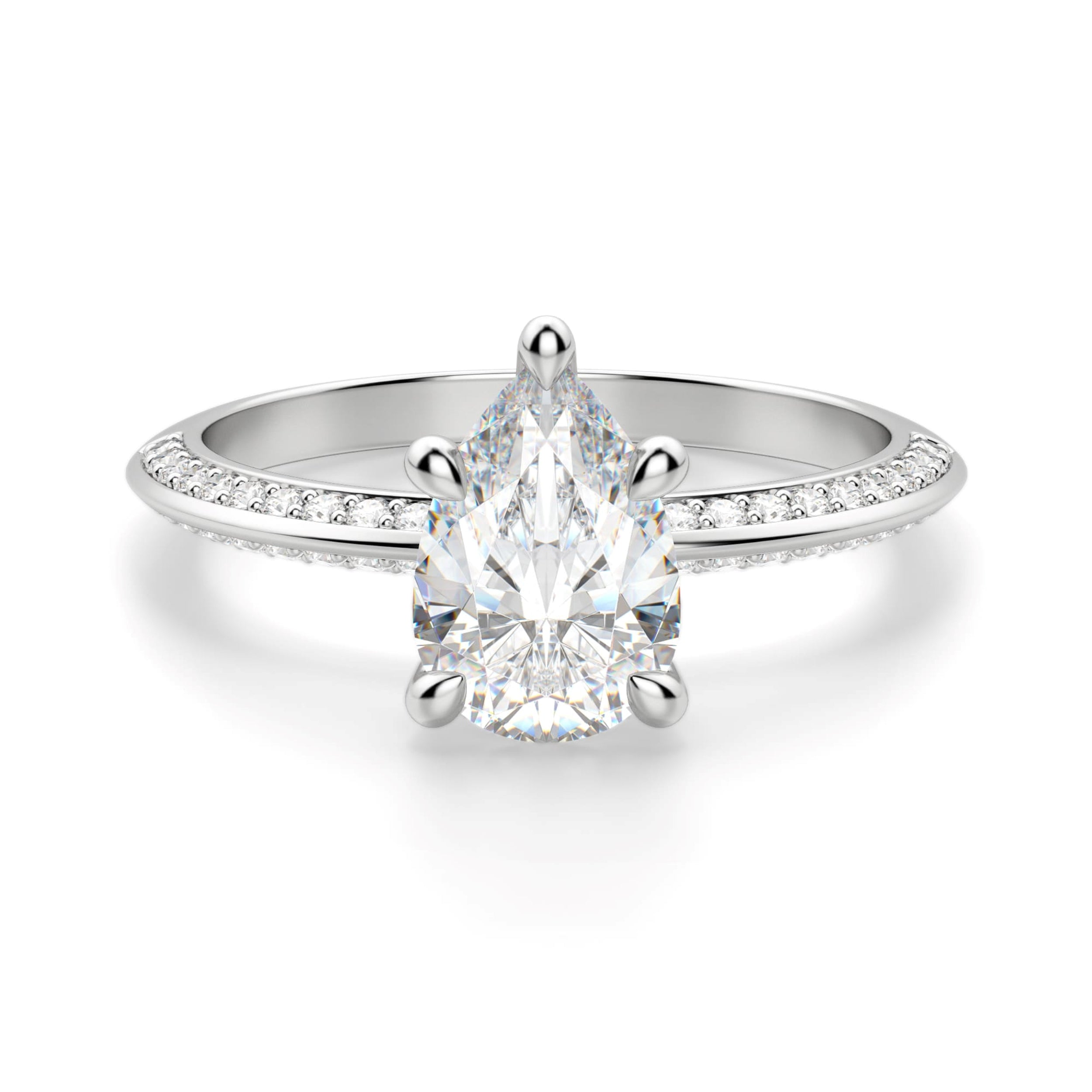 Knife Edge Pear Cut Pave Set Engagement Ring