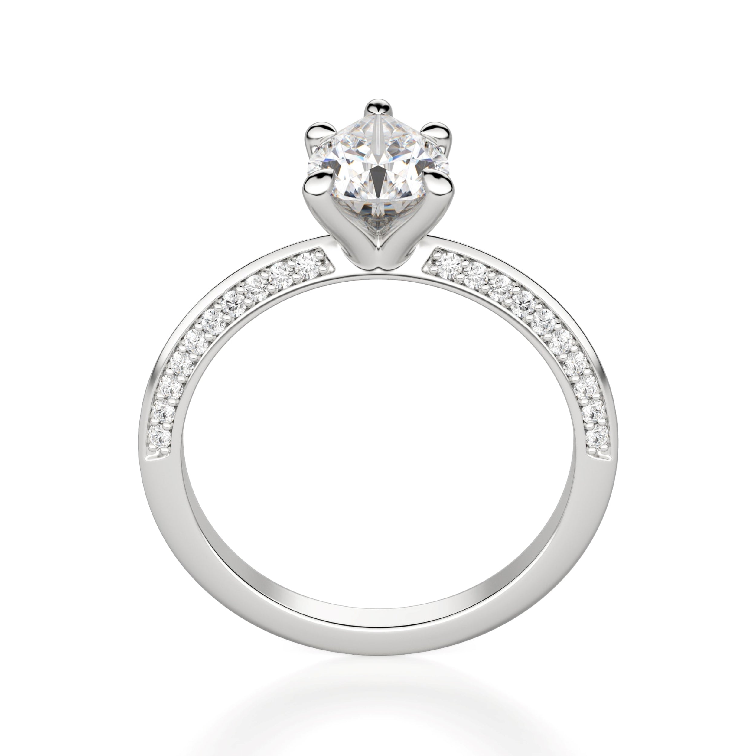 Knife Edge Pear Cut Pave Set Engagement Ring