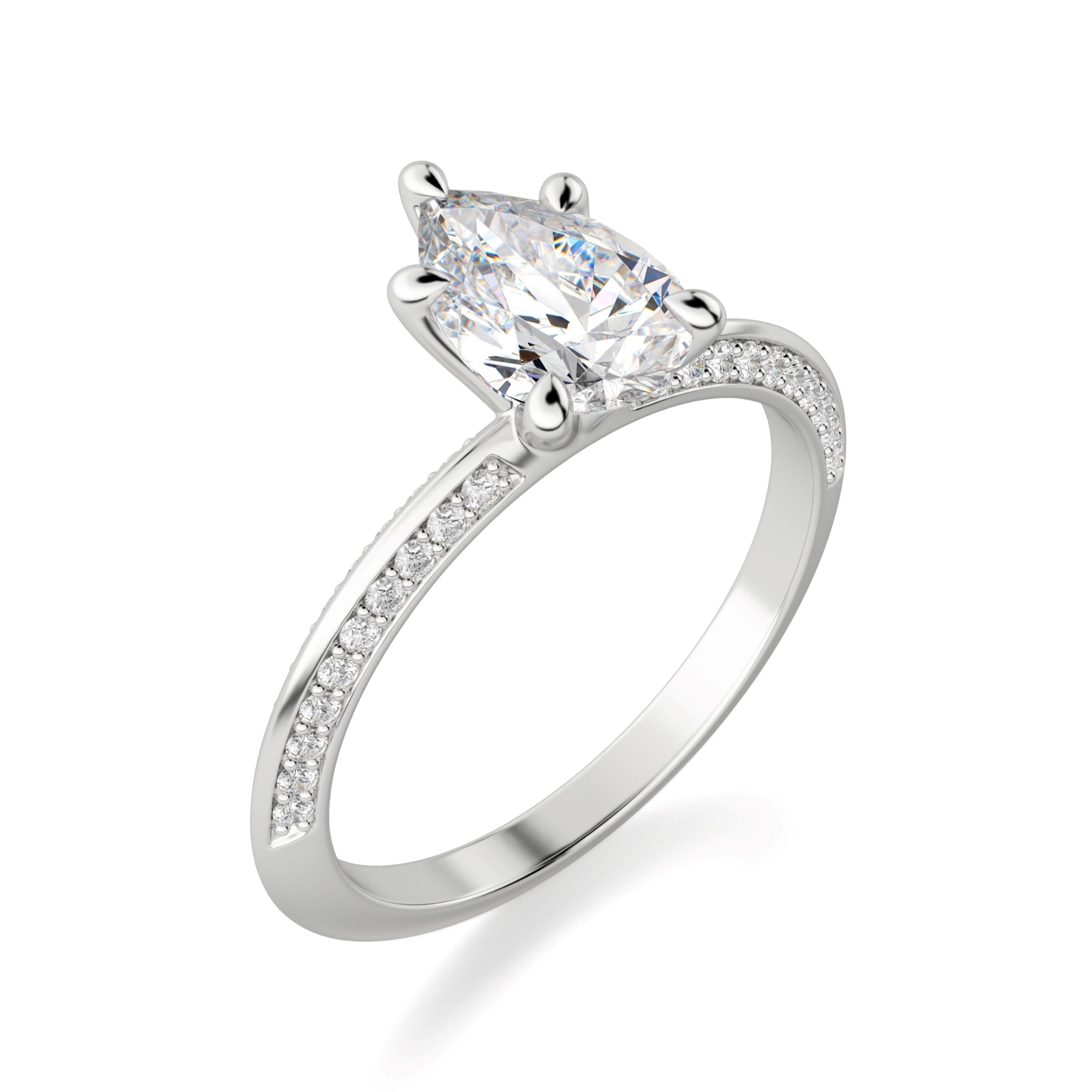 Knife Edge Pear Cut Pave Set Engagement Ring