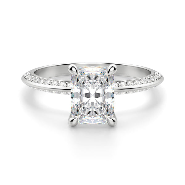 Knife Edge Radiant Cut Pave Set Moissanite Ring