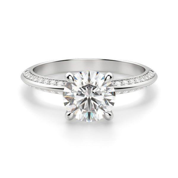 Moissanite Brilliant Round Cut Knife Edge Pave Set Ring
