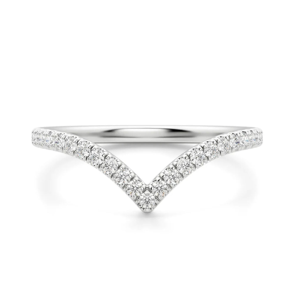 Round Cut Chevron Style Moissanite Wedding Band