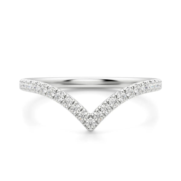 Round Cut Chevron Style Moissanite Wedding Band