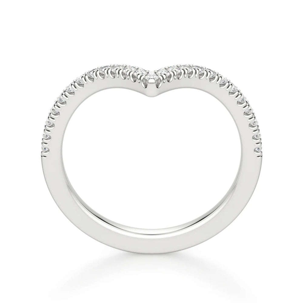 Round Cut Chevron Style Moissanite Wedding Band