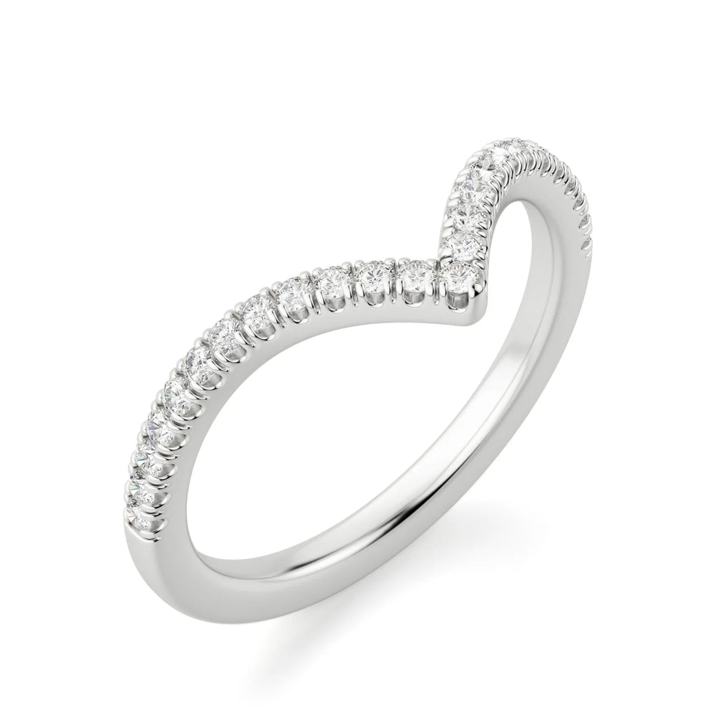 Round Cut Chevron Style Moissanite Wedding Band