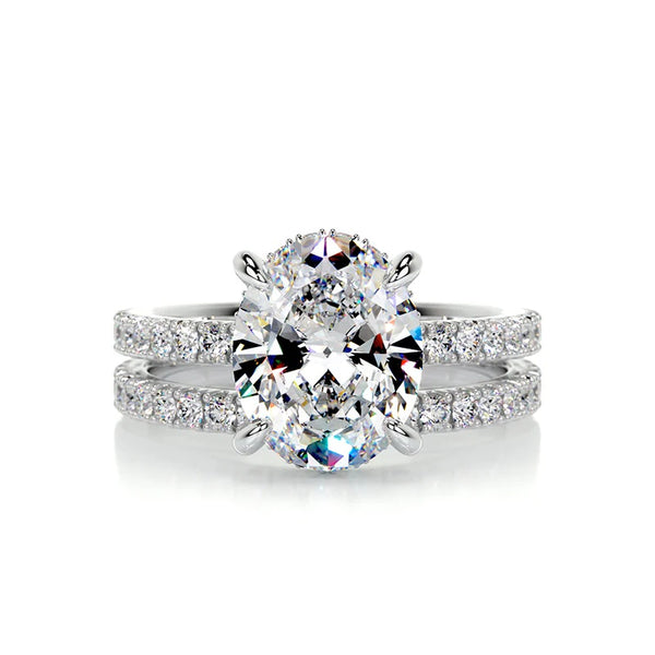 Oval Cut Hidden Halo Moissanite Bridal Ring Set