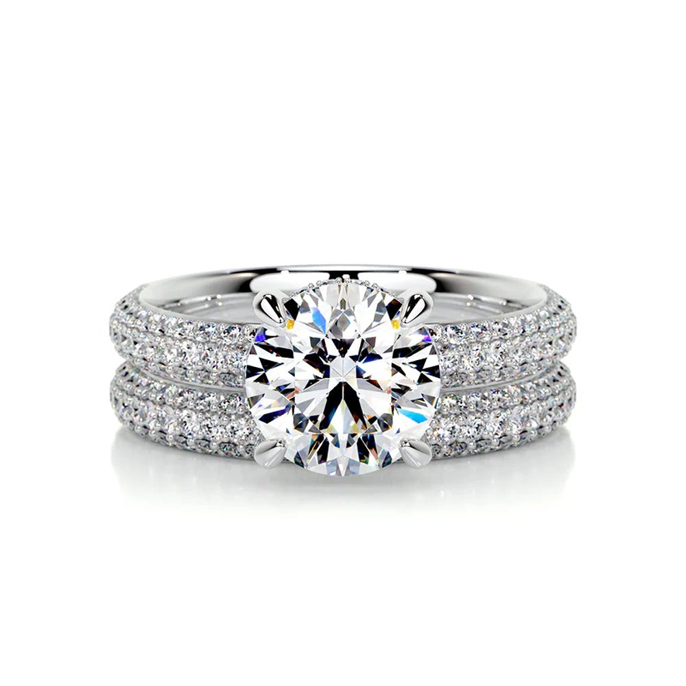 Brilliant Round Cut Hidden Halo Thin Ring Set