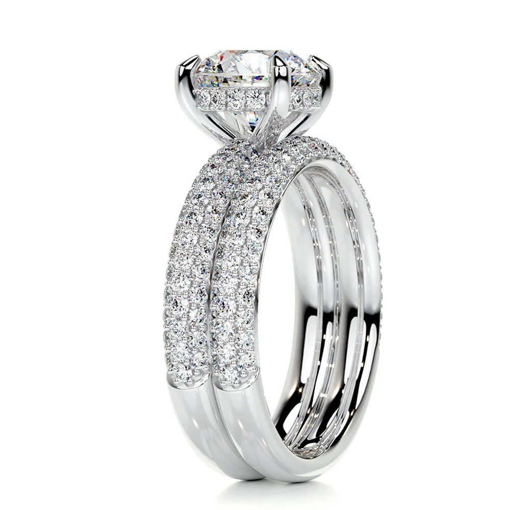 Brilliant Round Cut Hidden Halo Thin Ring Set