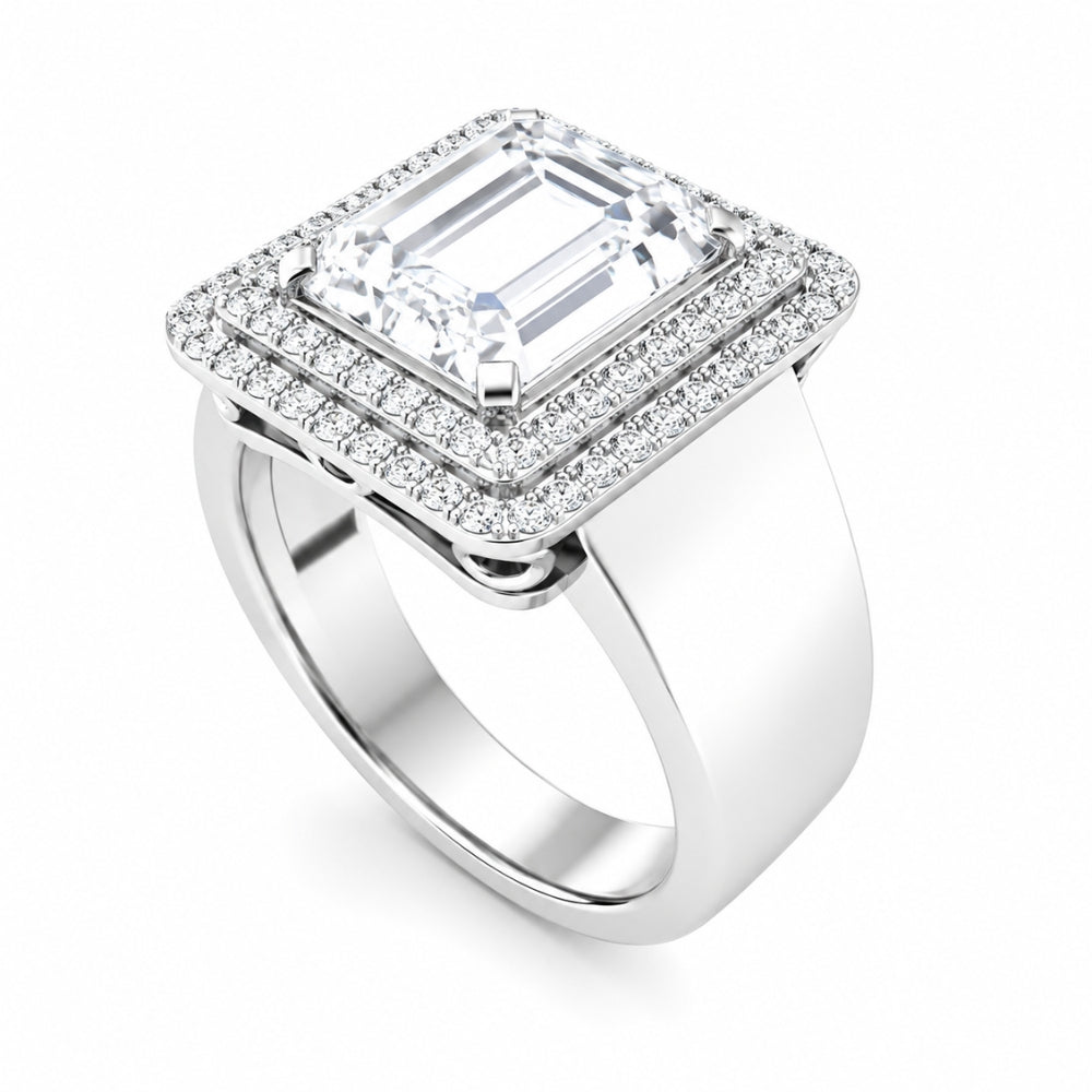 Emerald Cut Lab Grown Diamond Double Halo Engagement Ring
