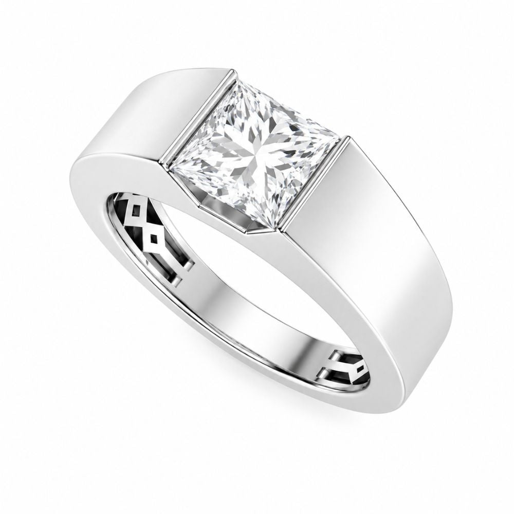 Princess Cut Lab Grown Diamond Bar Set Solitaire Engagement Ring