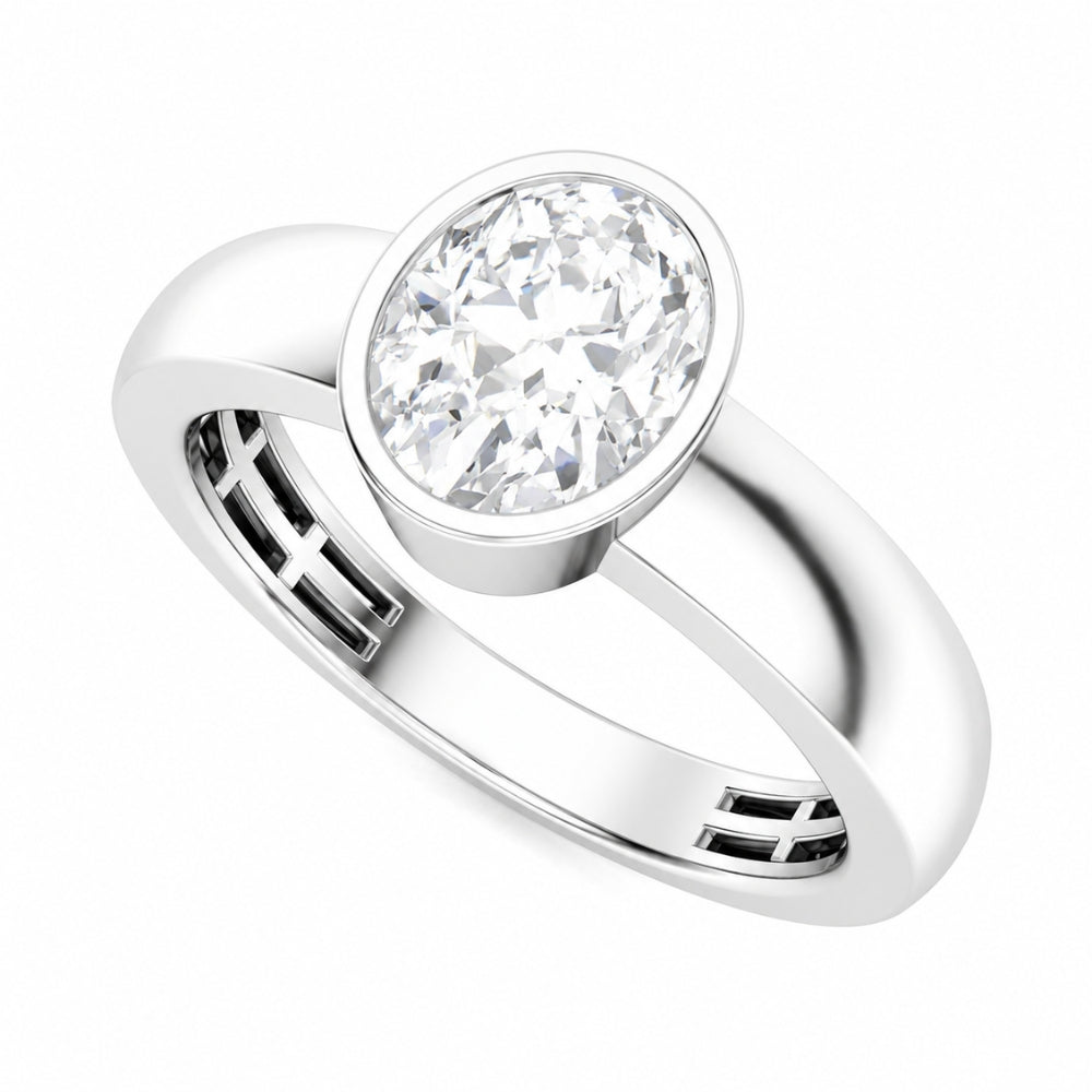 Lab Grown Diamond Oval Cut Solitaire Bezel Set Engagement Ring