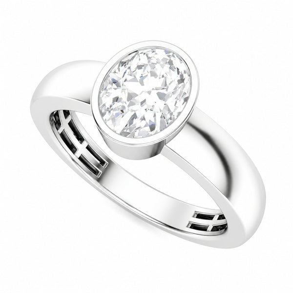 Lab Grown Diamond Oval Cut Solitaire Bezel Set Engagement Ring